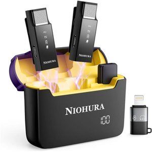 Dual Wireless Lavalier Microphone, Noise Cancellation, Charging Case